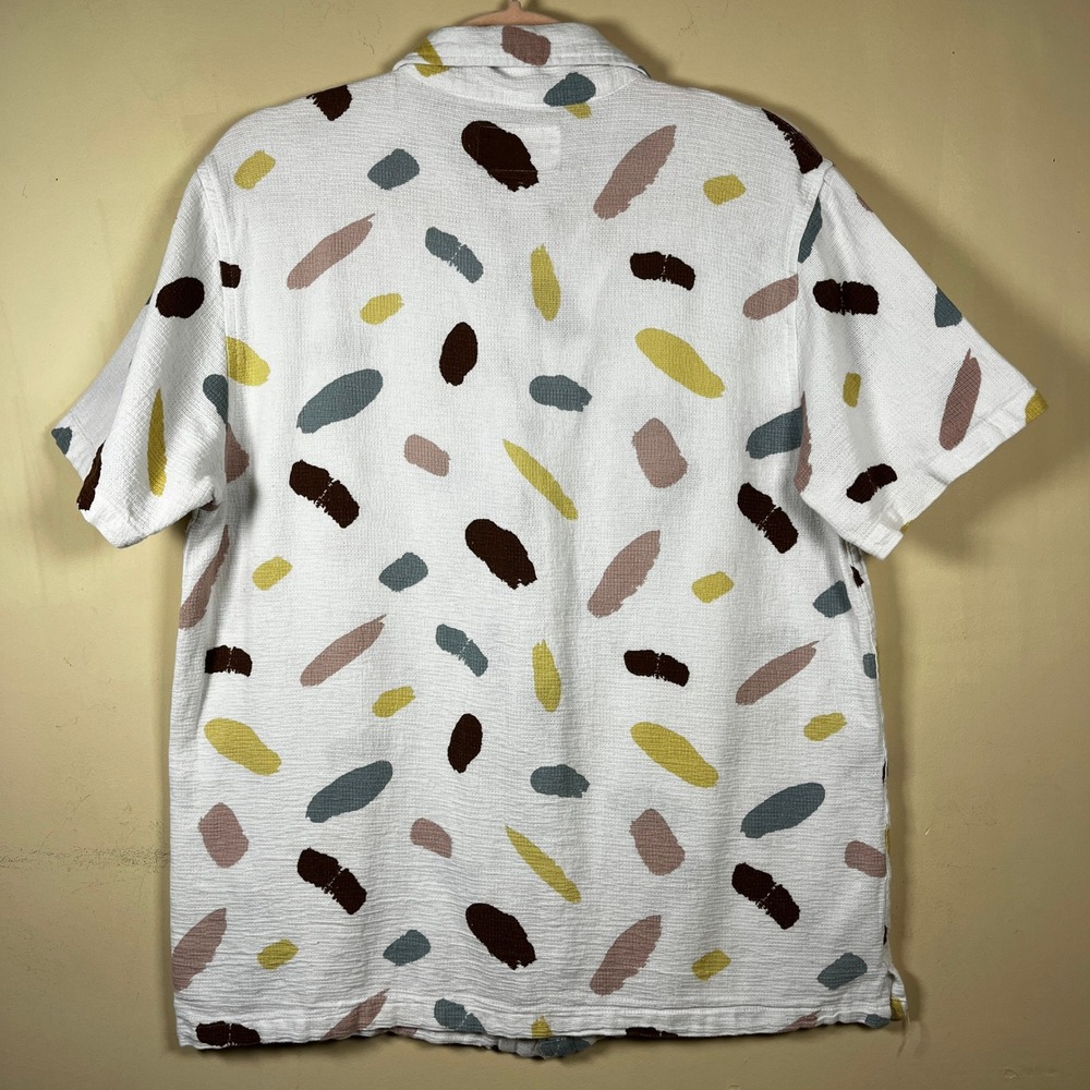 Folk Mens Contour Green Revere Collar Printed Shirt M Abstract Brushstroke Artsy - Picture 2 of 8